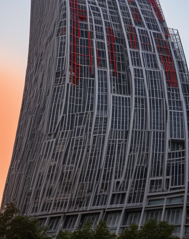 black and red building, Skyscraper, designed by Zaha Hadid, Brutalist Architecture, at night, at sunset, in Istanbul, in Moscow