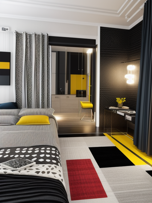 Bedroom, Eclectic design, bold and contrasting colours, diverse patterns and textures, unconventional furniture arrangements, personal and curated collections, creative and expressive atmosphere