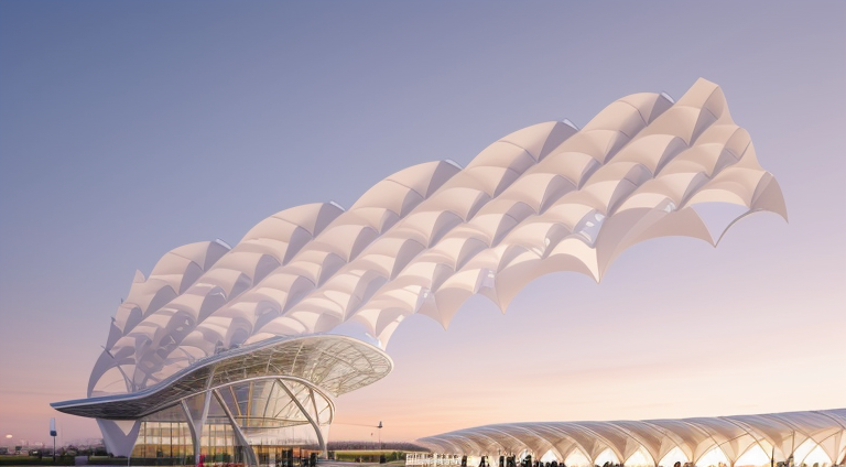 Airport designed by Santiago Calatrava, Parametric Architecture, in the morning