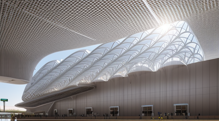 Airport designed by Renzo Piano, Parametric Architecture, in the morning