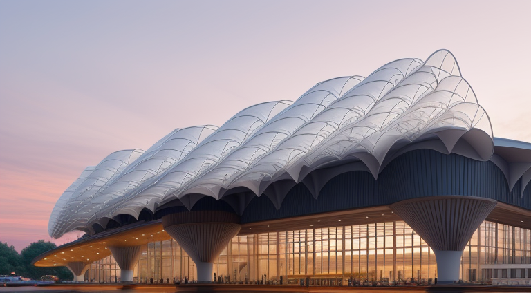 Airport designed by Eero Saarinen, Parametric Architecture, in the morning