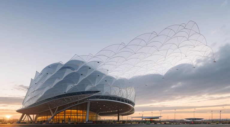 Airport designed by Norman Foster, Parametric Architecture, in the morning