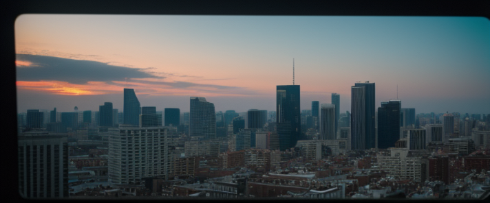 Wide, Afternoon sky with skyscrapers and military tanks invading a city 