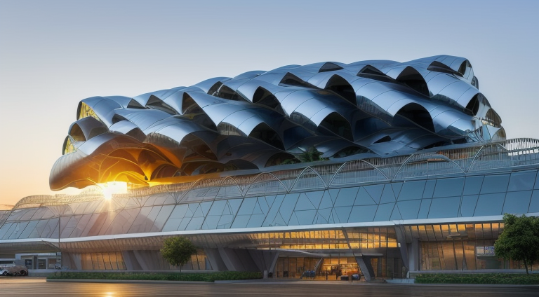 Airport Parametric Architecture, in the morning, designed by Frank Gehry