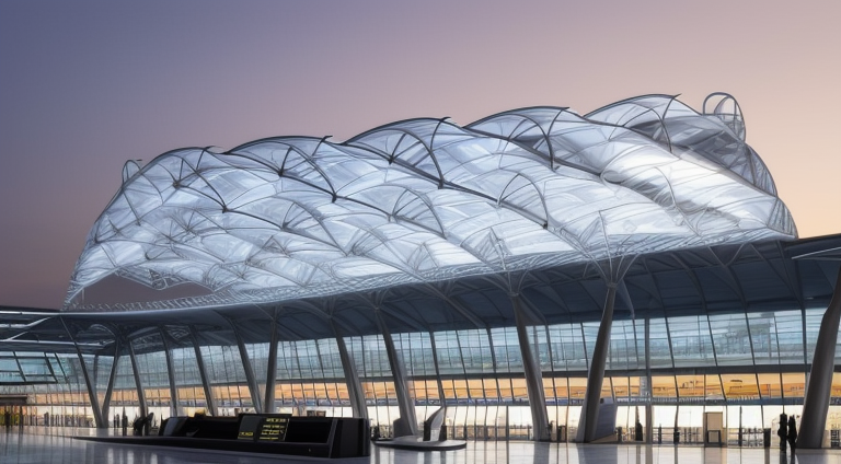 Airport Parametric Architecture, in the morning, designed by Rem Koolhas