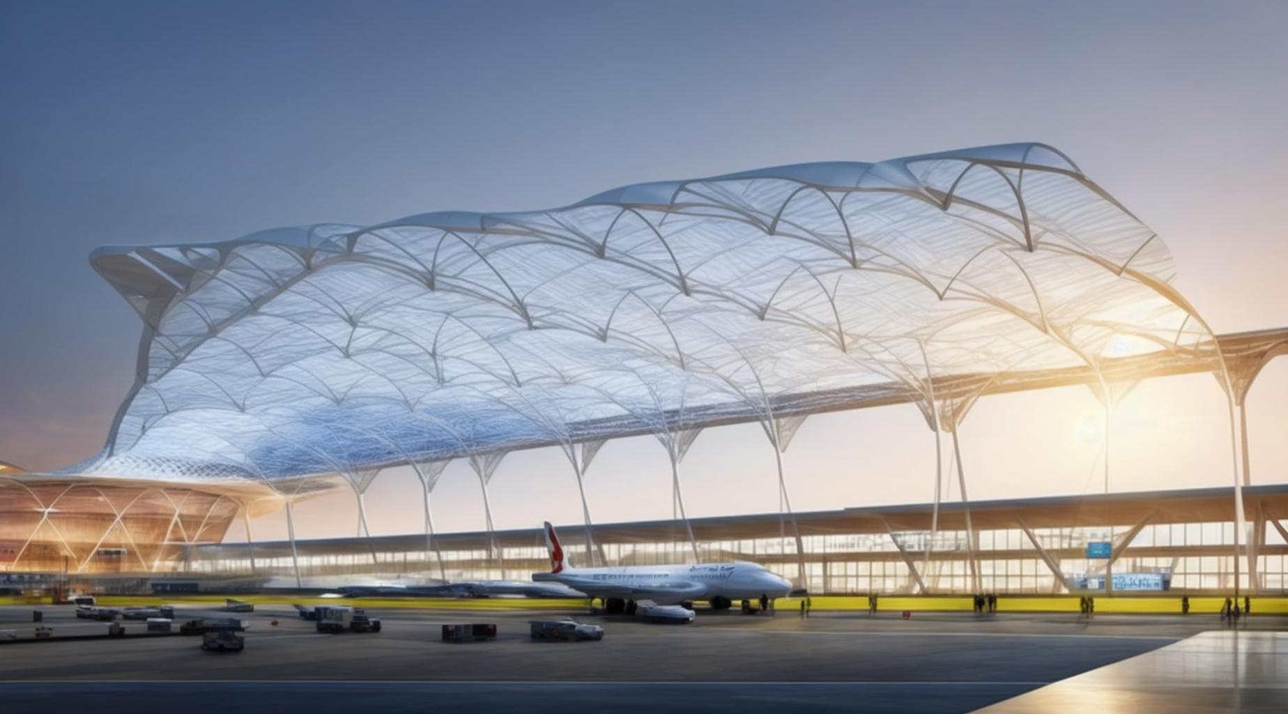 Airport Parametric Architecture, in the morning, designed by Norman Foster
