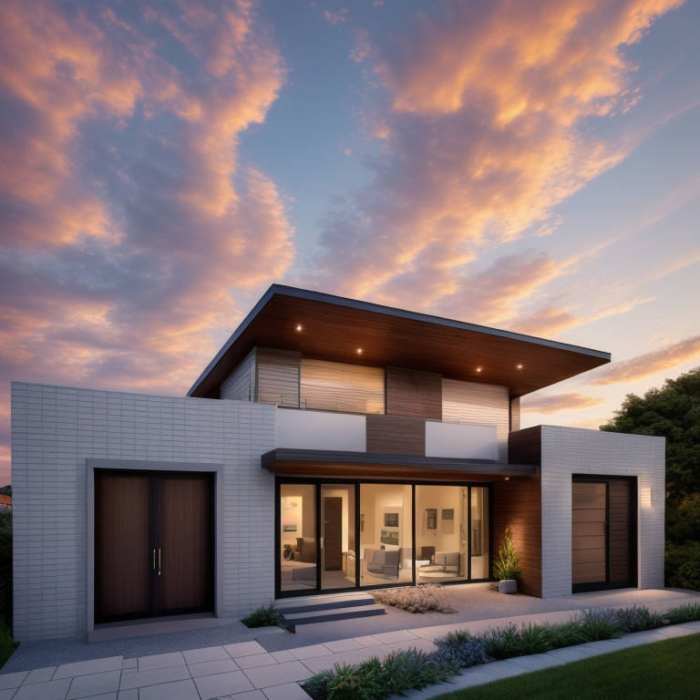 Townhouse, Modern Architecture, at sunset, in Toronto