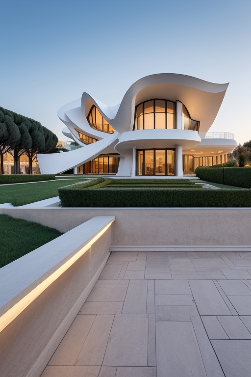 Mansion, designed by Santiago Calatrava, Modern Architecture, in the morning, in Rome