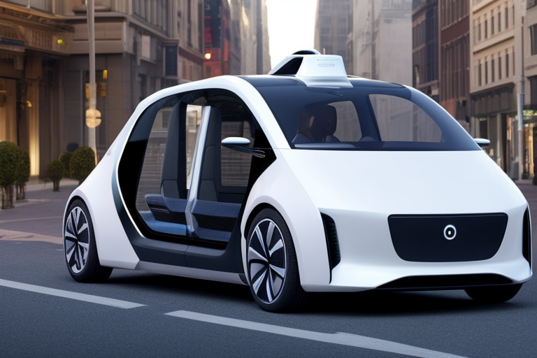 urban electric driverless taxi in futuristic city, Car, Gray