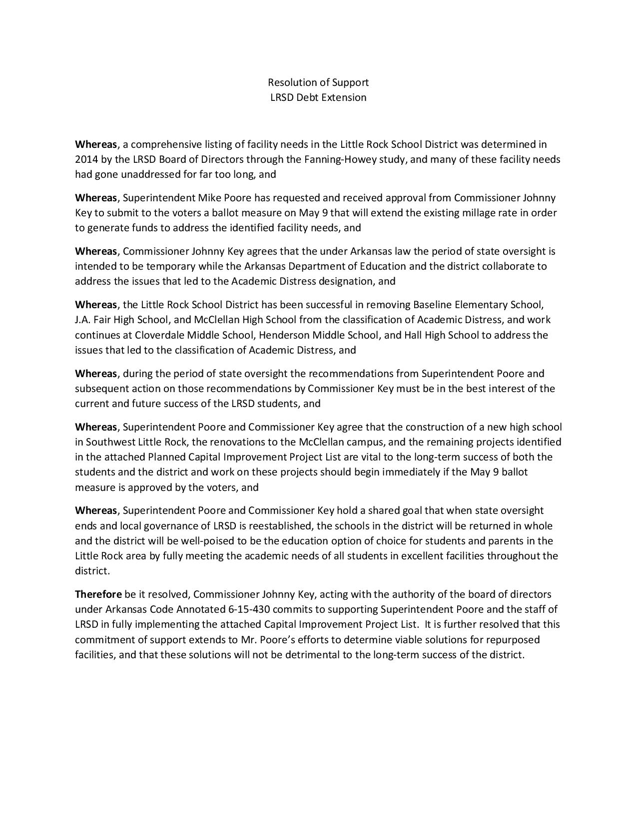 Resolution from Education Commissioner Johnny Key | Resolution from ...