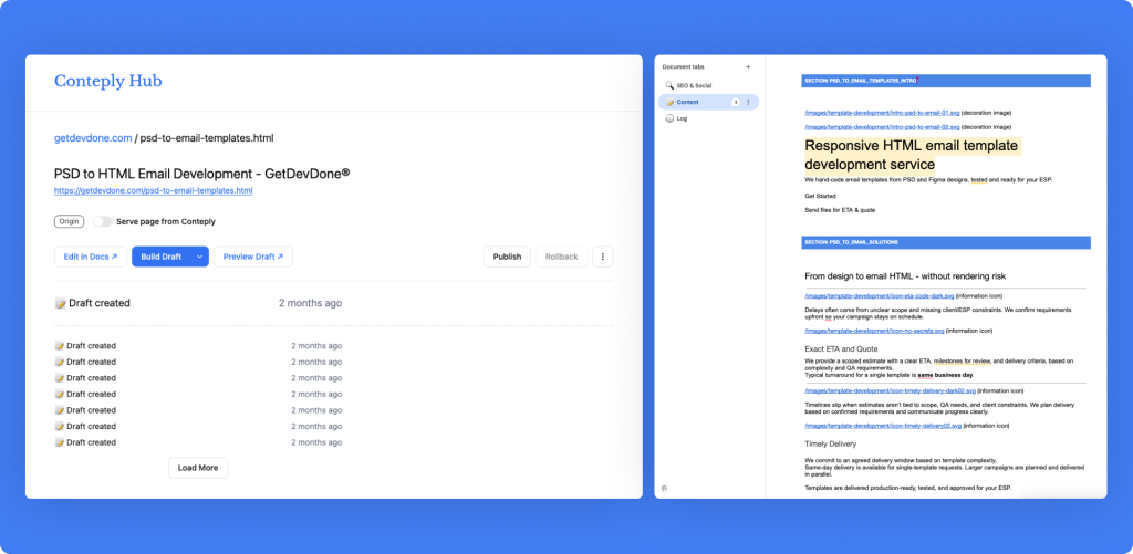 Conteply Docs-native content management for marketing websites.