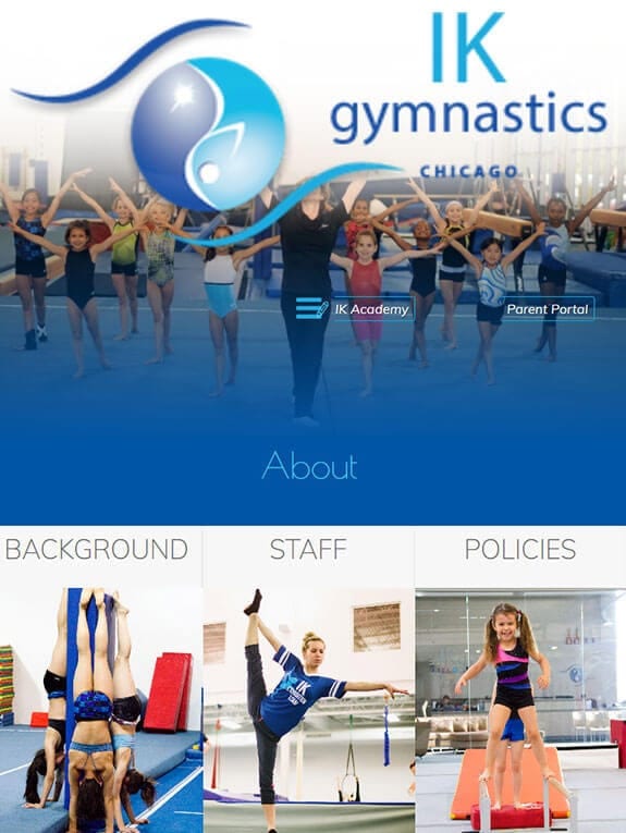 IK Gymnastics website design done by Comrade  Agency Chicago