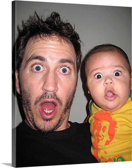 Surprised Dad and Son on Canvas Print