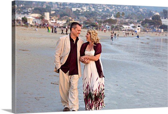 Picture on Canvas of Couple Walking on Beach