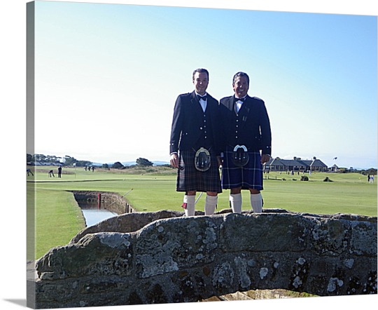 Pop Art of Friends on Bridge in Kilts on Canvas
