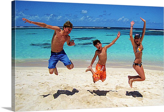 Beach Jumping Friends on Canvas Pop Art