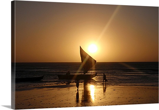 Print of Sailboat at Sunset on Canvas