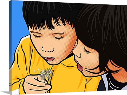 Pop Art of Kids Blowing Flowers