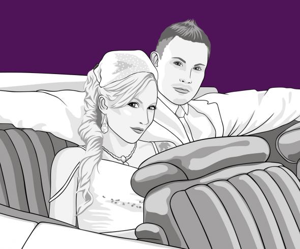 Bride and Groom in a Car on Pop Art Canvas