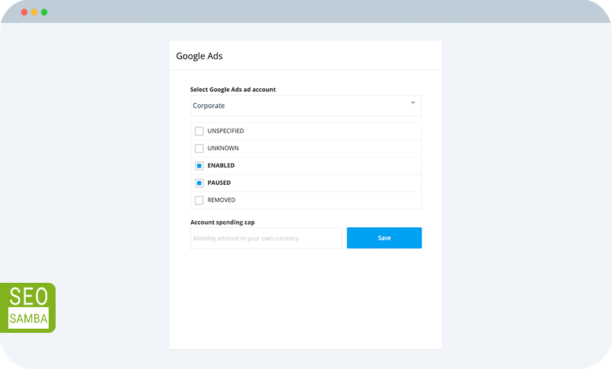 SeoSamba Google Ads Budget Cap