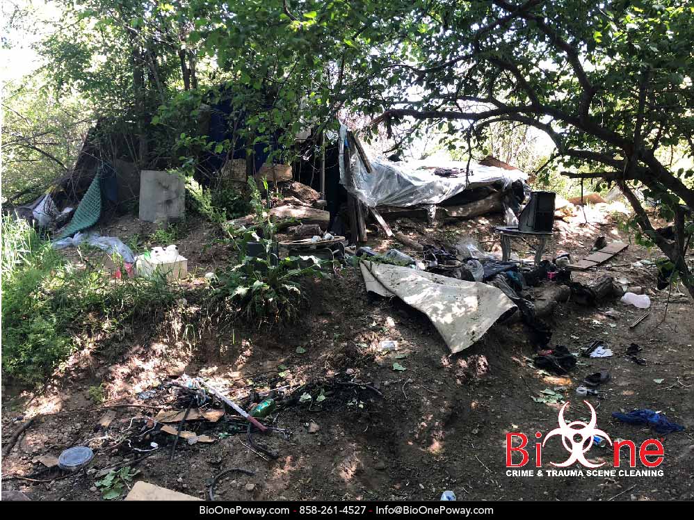Bio-One Poway - Homeless encampment cleanup tent Bio-One Poway - Homeless encampment cleanup tent