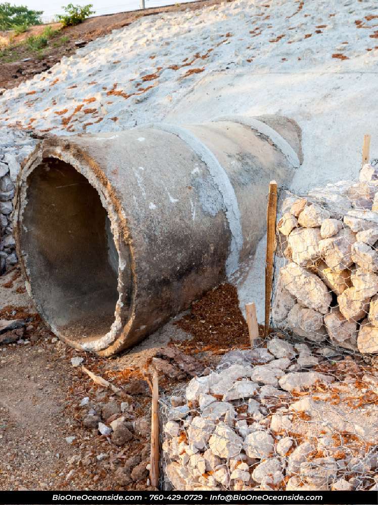 Concrete sewer pipes clogged. Photo credit: Bio-One of Oceanside. Concrete sewer pipes clogged. Photo credit: Bio-One of Oceanside.