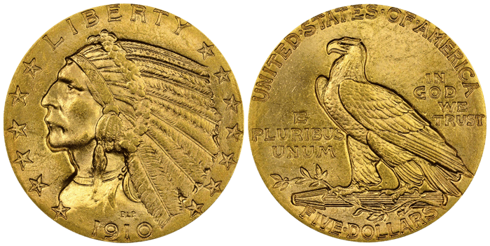49. 1910 Indian $5 | NGC