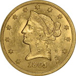 Graded SS Republic Coin - 1865-S Eagle with Inverted Date