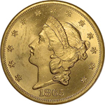 Graded SS Republic Coin - 1865 Coronet Double Eagle with Misplaced Date
