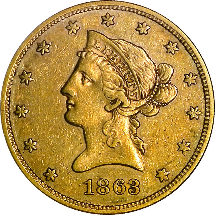 1863 $10 MS | Coin Explorer | NGC