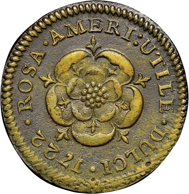 1722 'D.G.' ROSA AMERICANA 1/2P MS | Coin Explorer | NGC
