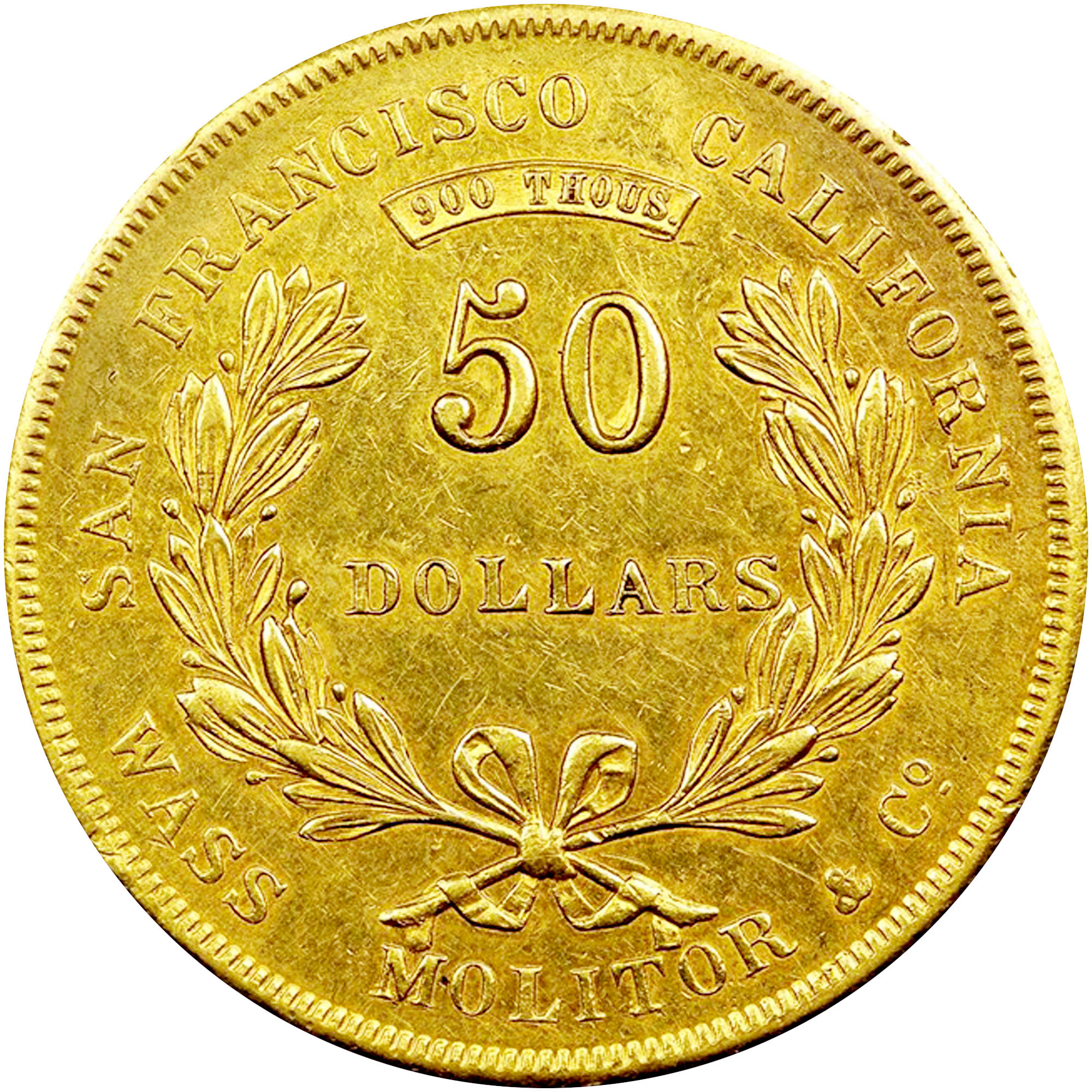 1855 WASS, MOLITOR & CO. $50 MS | Coin Explorer | NGC