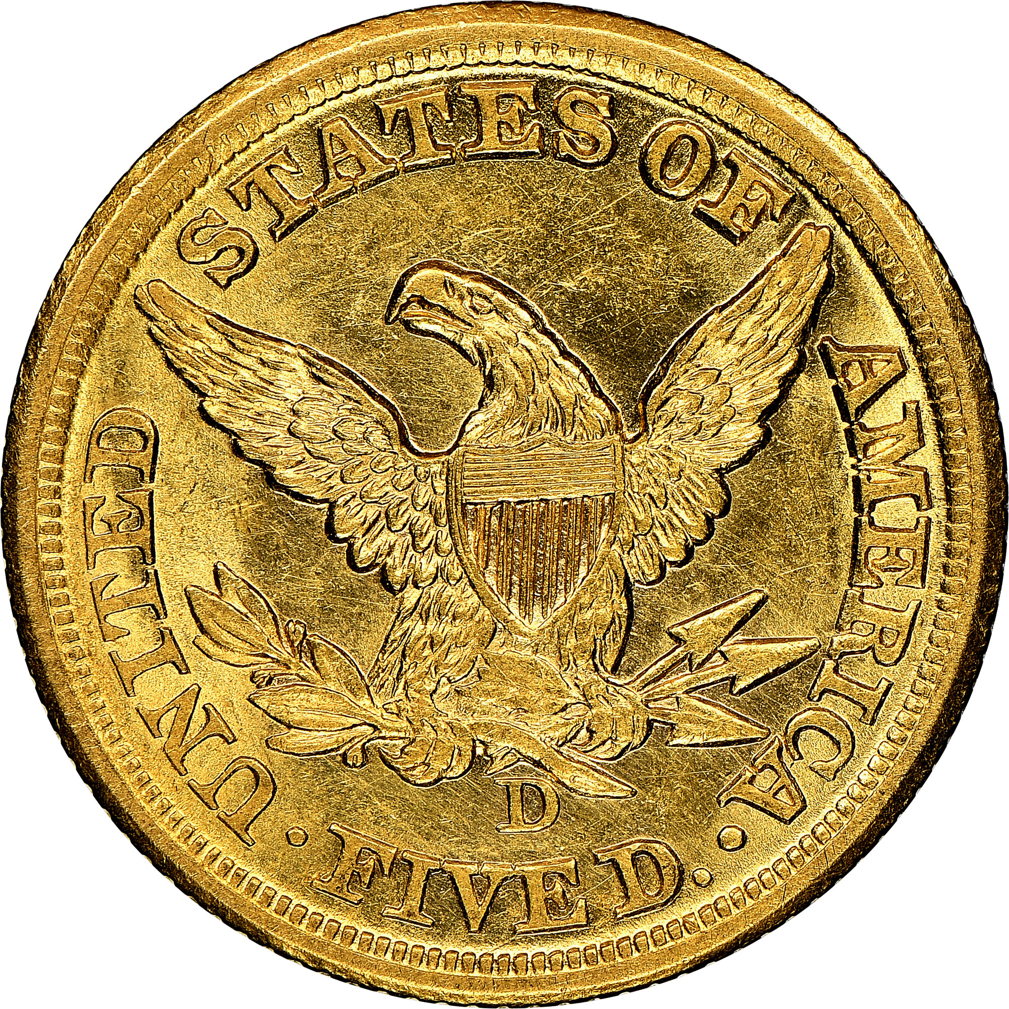 1857 D $5 MS | Coin Explorer | NGC