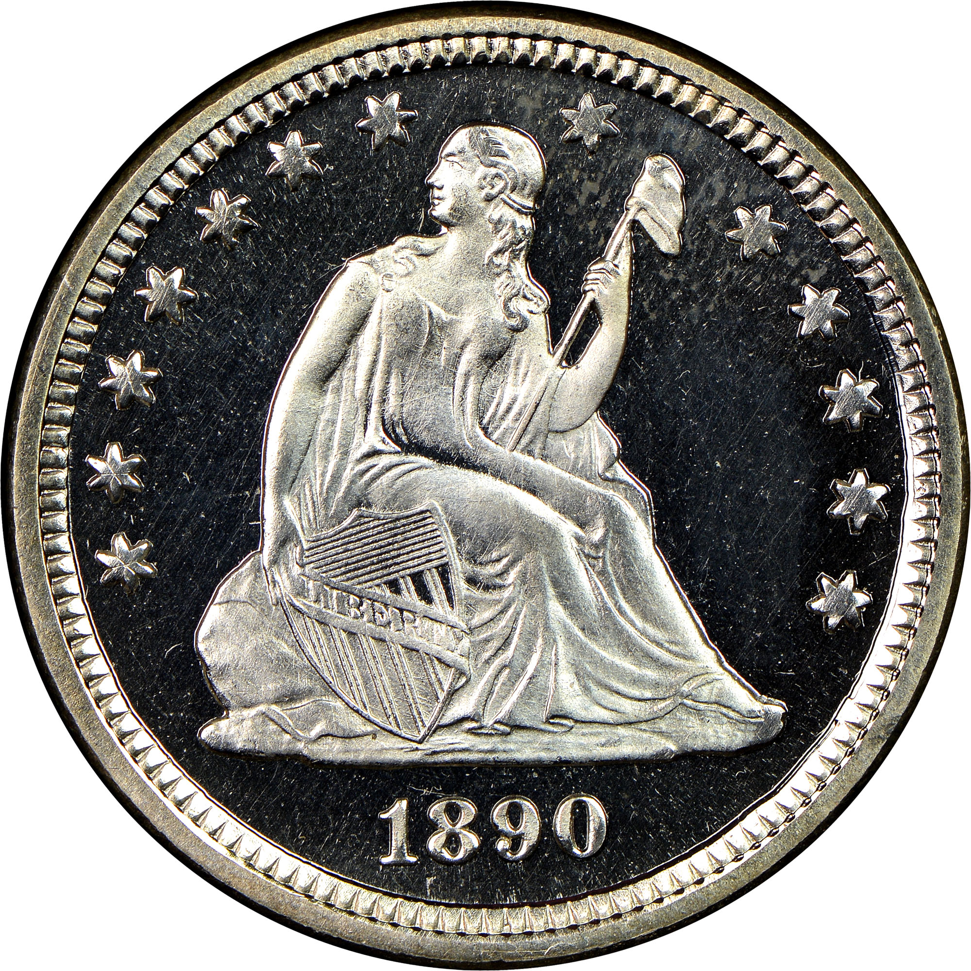1890 25C PF Seated Liberty Quarters NGC