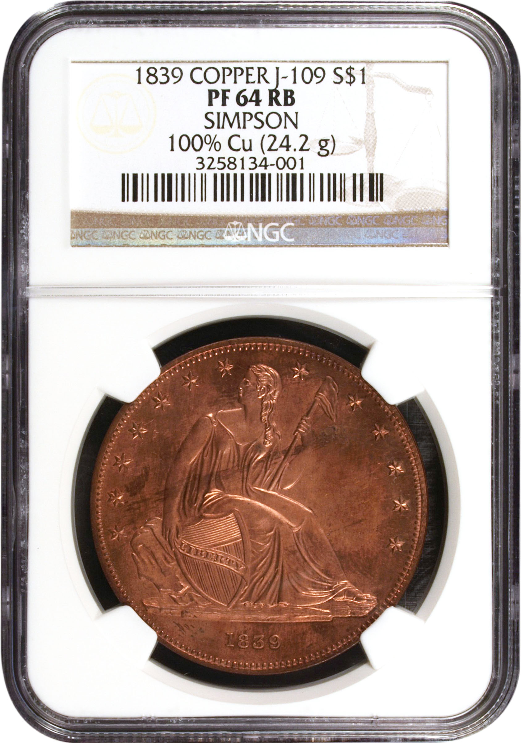 1839 COPPER GOBRECHT J-109 $1 | Coin Explorer | NGC