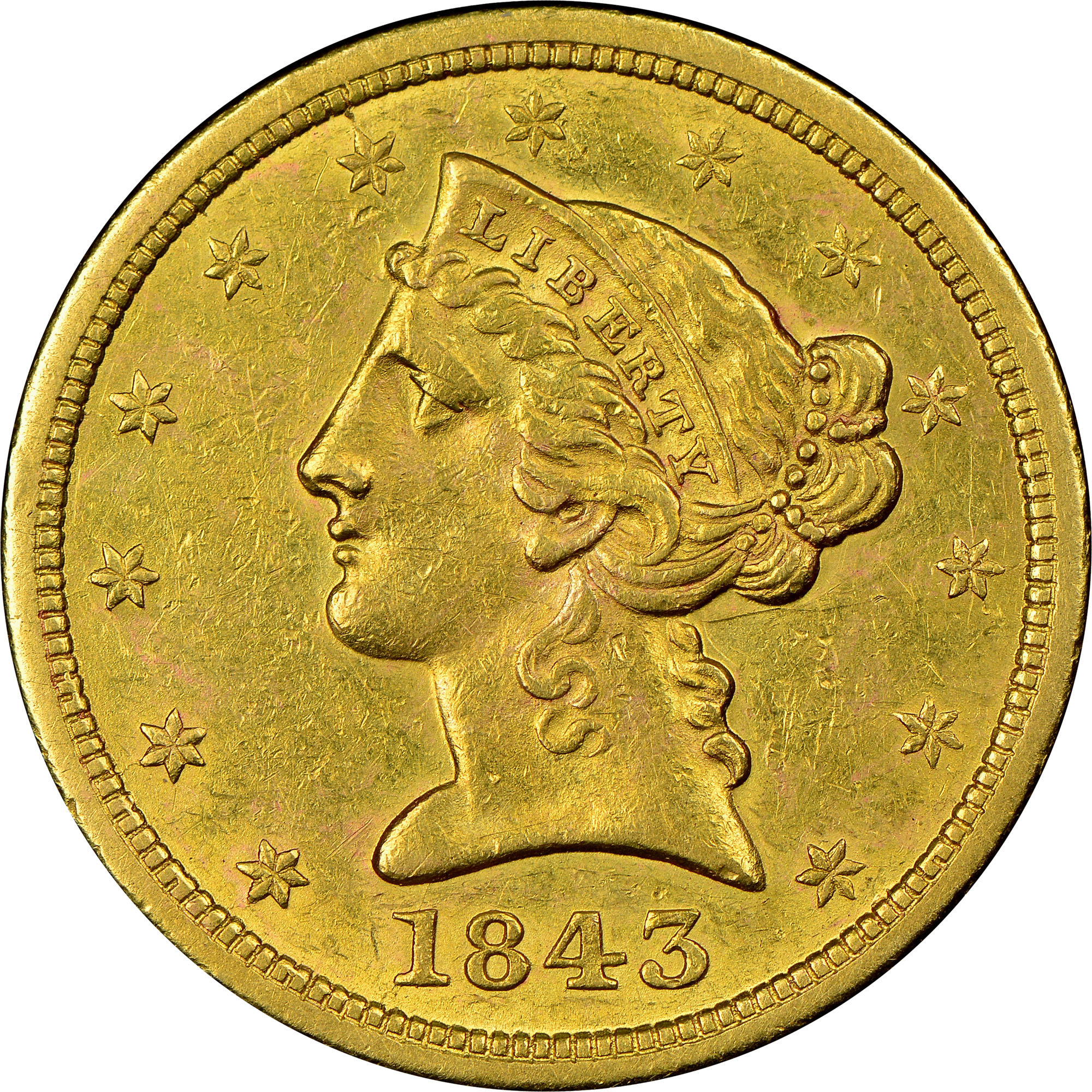 1843 O LARGE LETTERS $5 MS | Coin Explorer | NGC