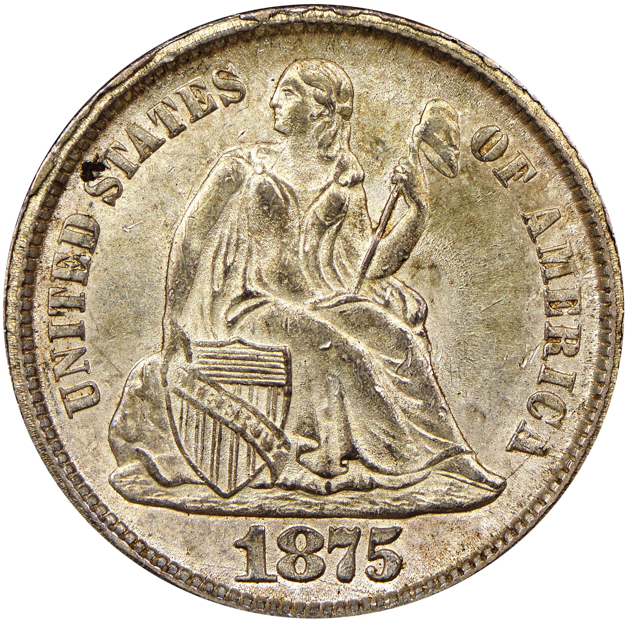 まー。 What is the Value of a 1875-CC Mintmark Below Bow Liberty Seated Dime?