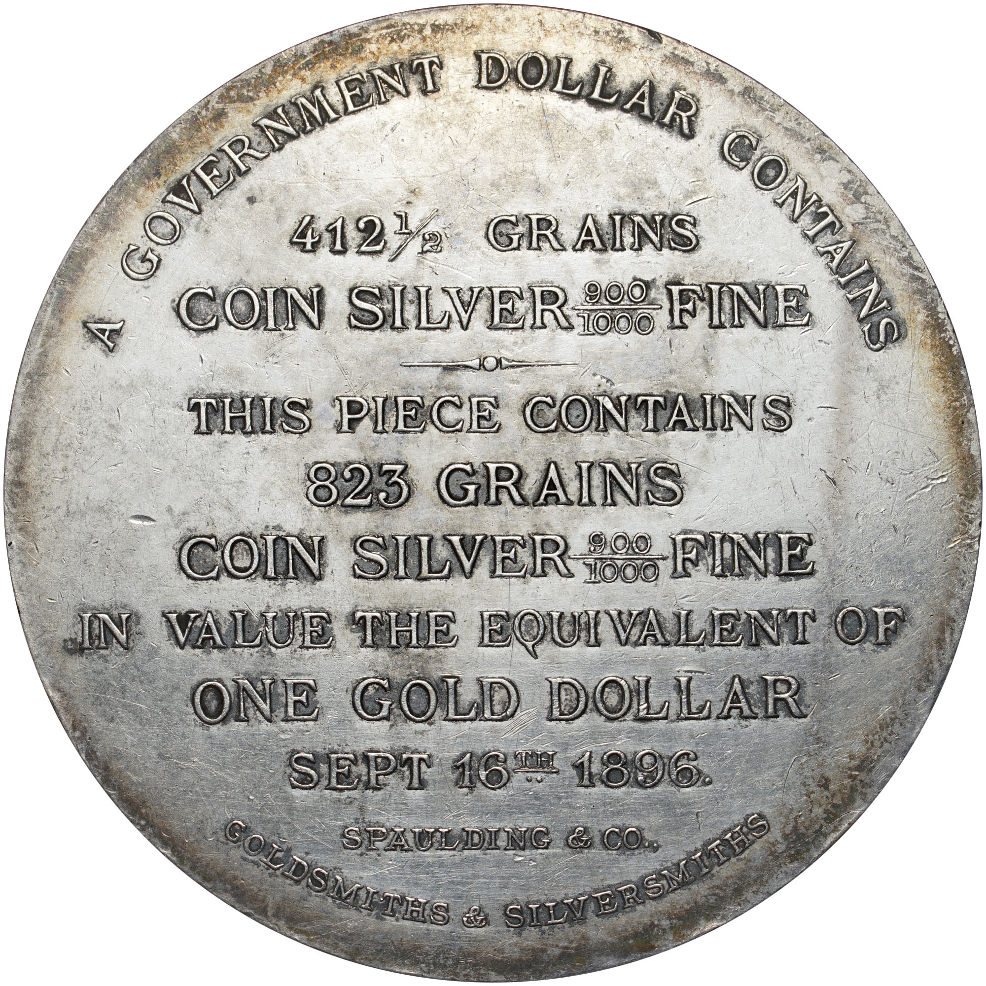 最終値下げ❗️CORINTH USA製 MA-1 シルバー❗️ 1896 S-17 HK-786 BRYAN $ SPAULDING & CO. SC$1 MS | Coin Explorer | NGC