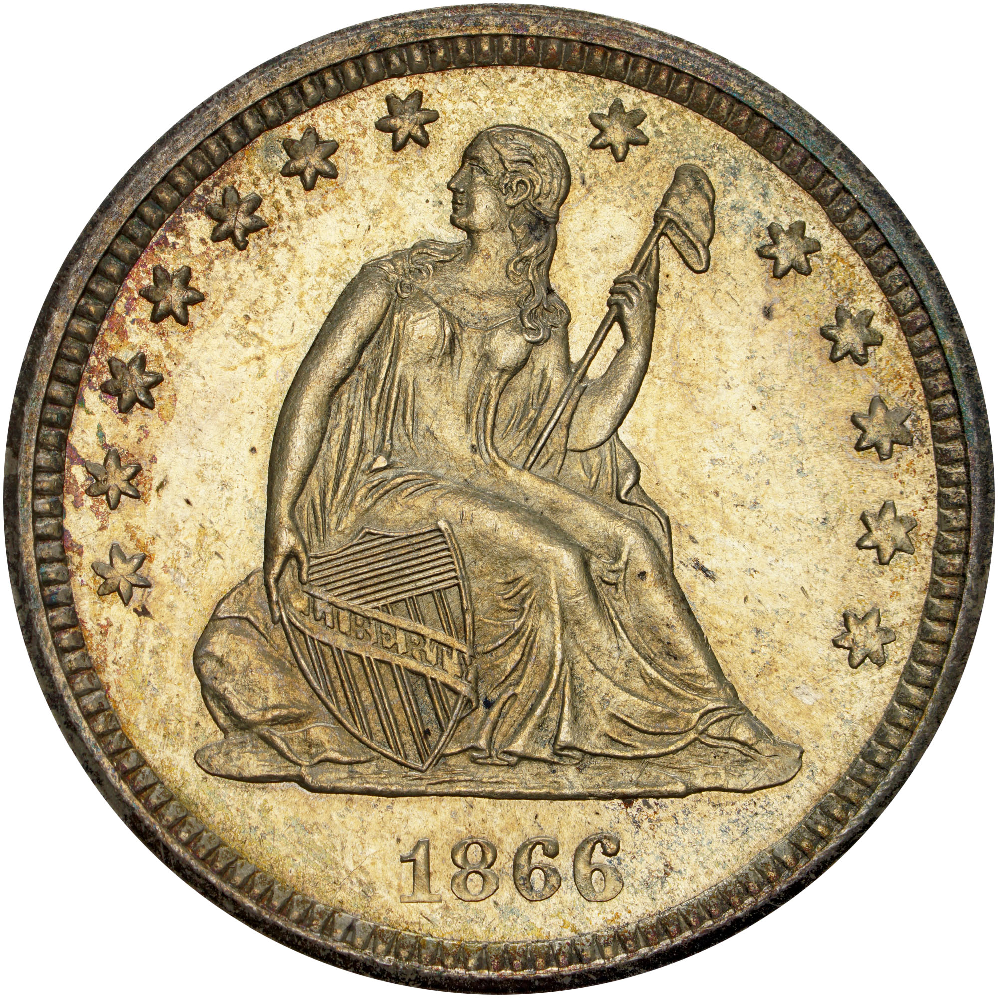 1866 S MOTTO 25C MS | Coin Explorer | NGC