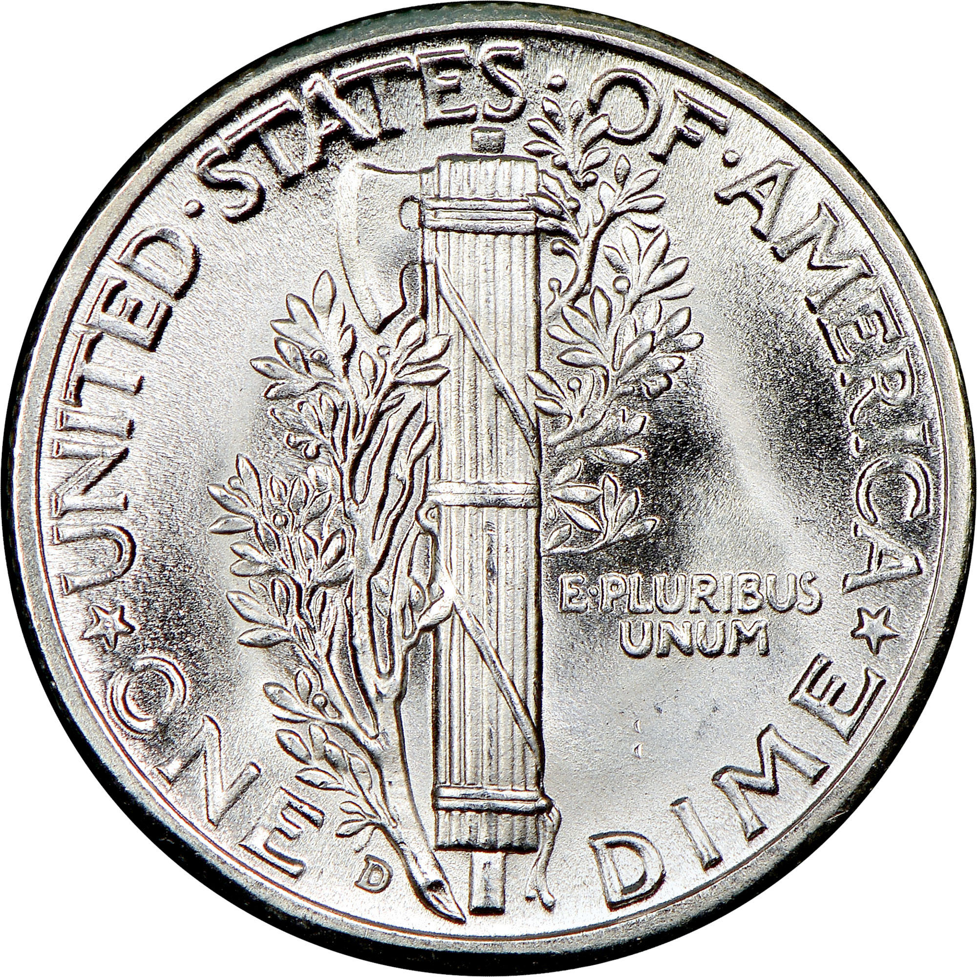 ccc. バーガンディ 1945-D 10C, FB (Regular Strike) Mercury Dime - PCGS CoinFacts