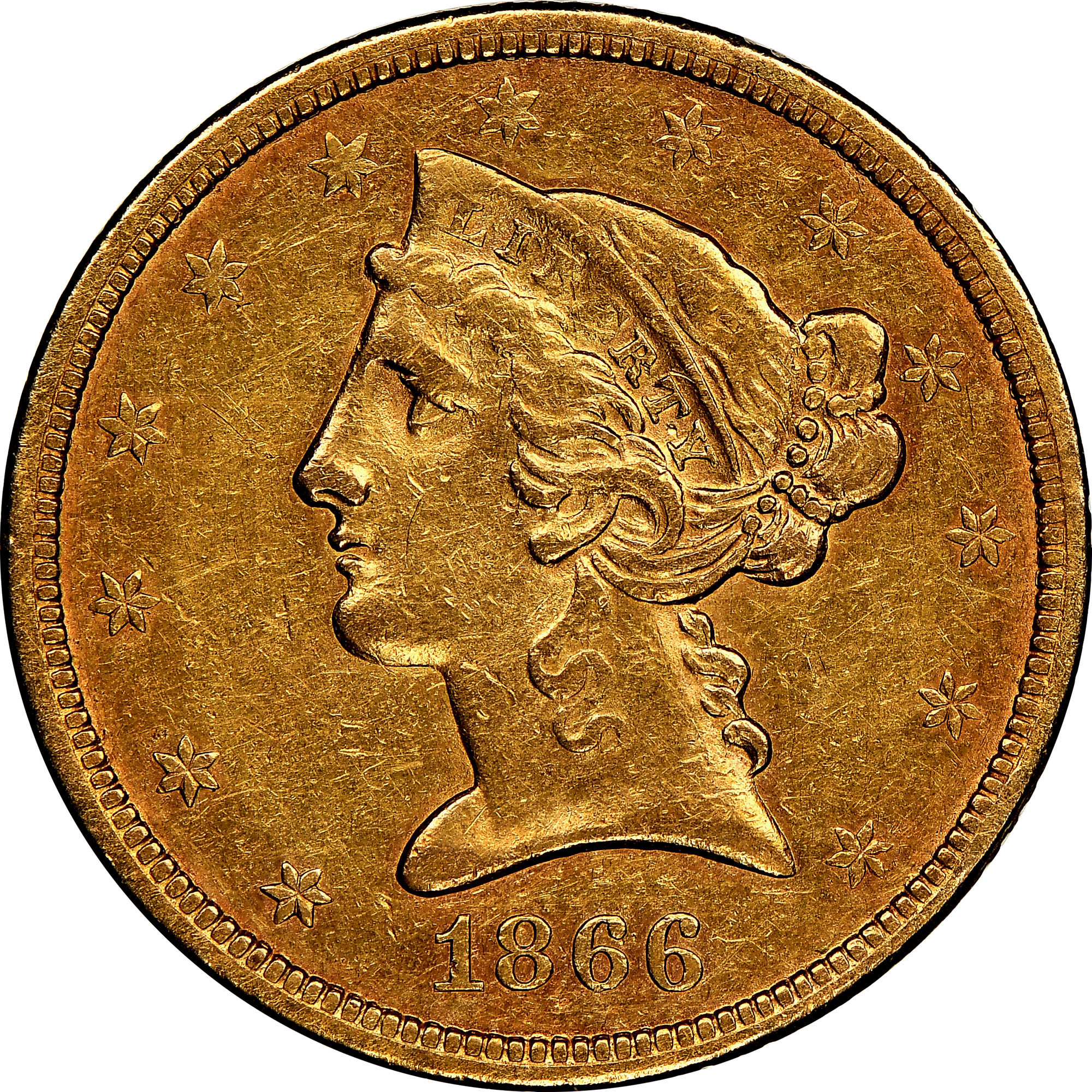 1866 S MOTTO $5 MS | Coin Explorer | NGC