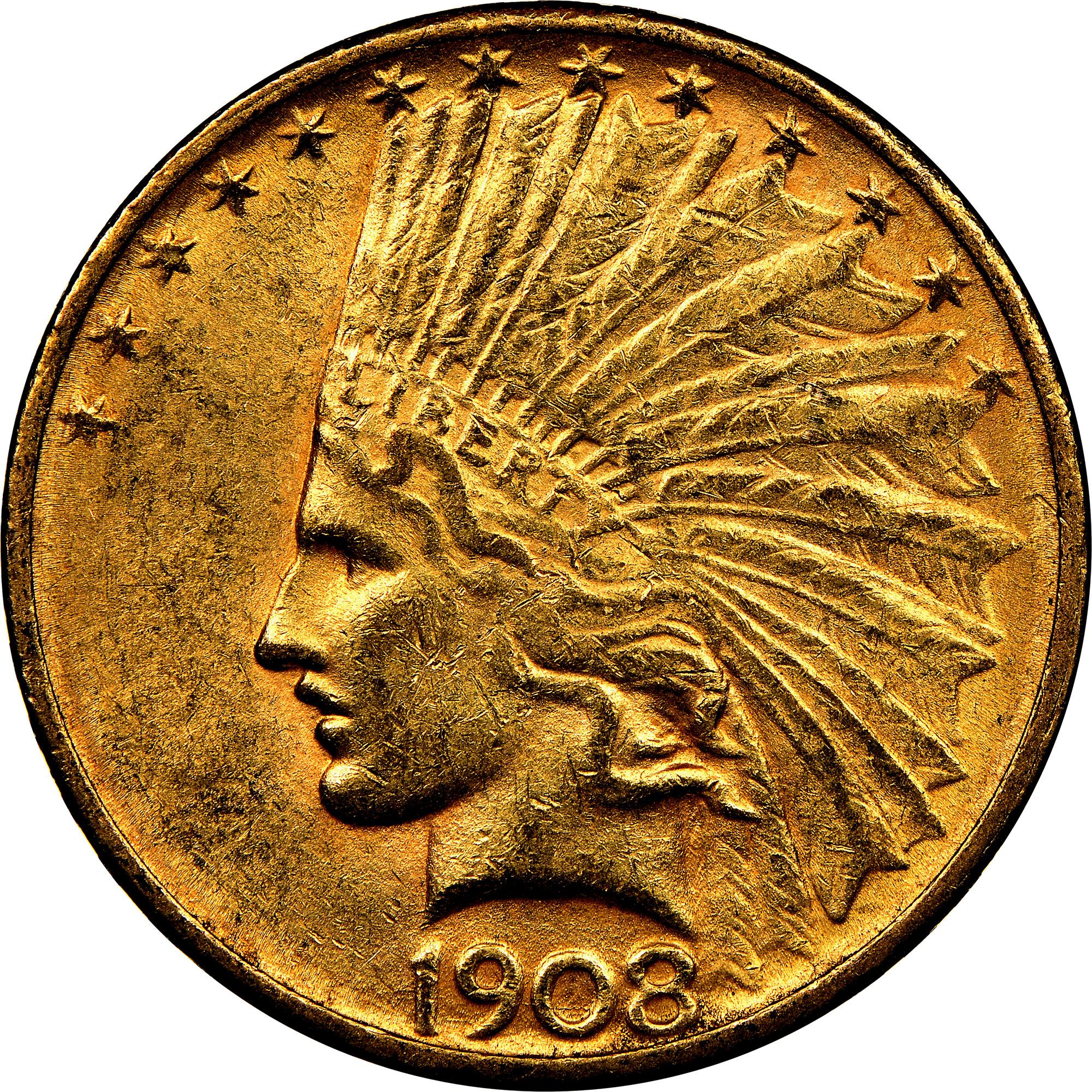 1908-1933 U.S. Gold Indian Head $10 American Eagle Unique Coin - Foto 3