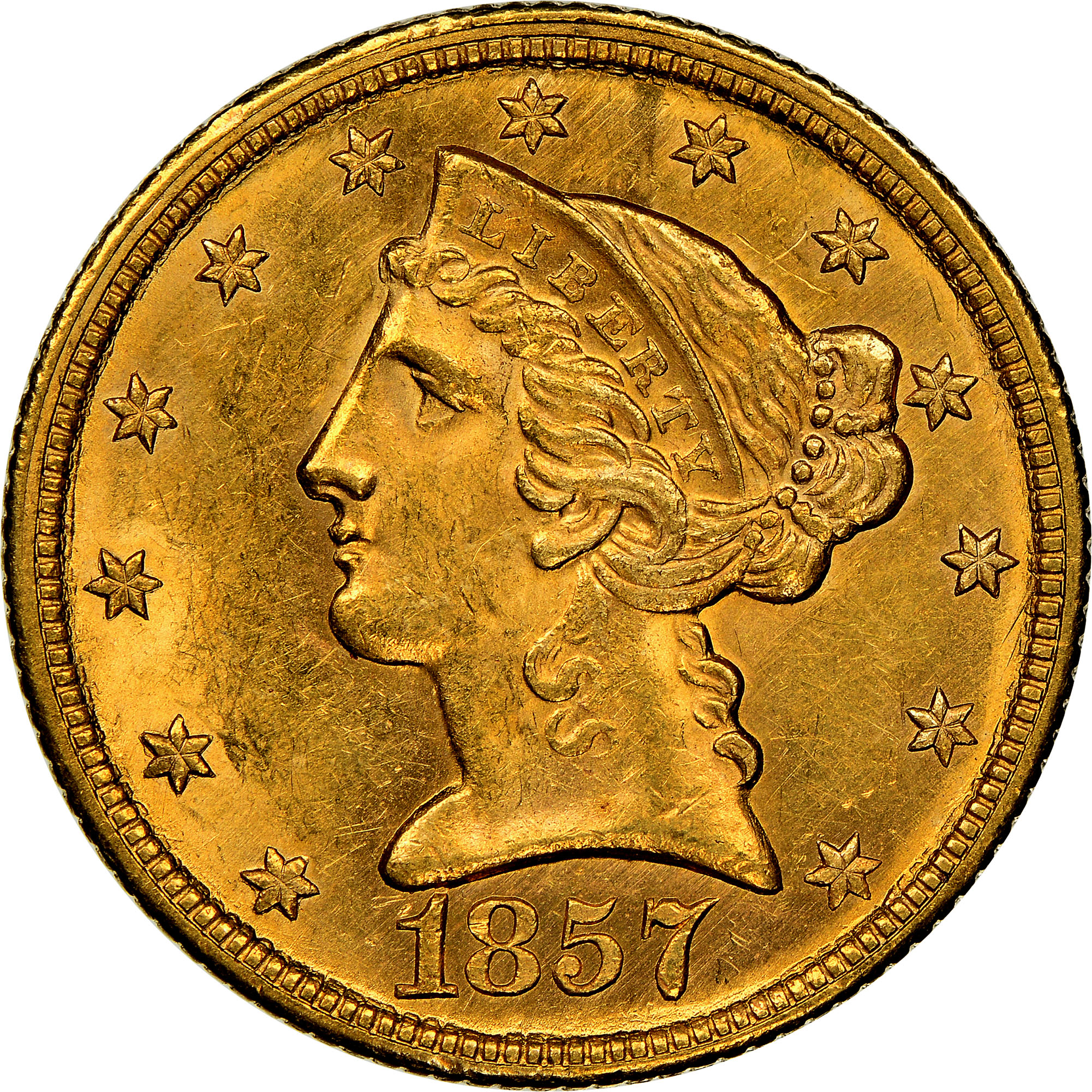 1857 C $5 MS | Coin Explorer | NGC
