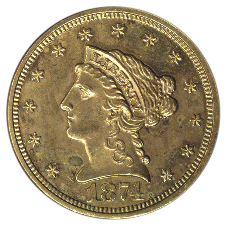 1874 $2.5 MS | Coin Explorer | NGC