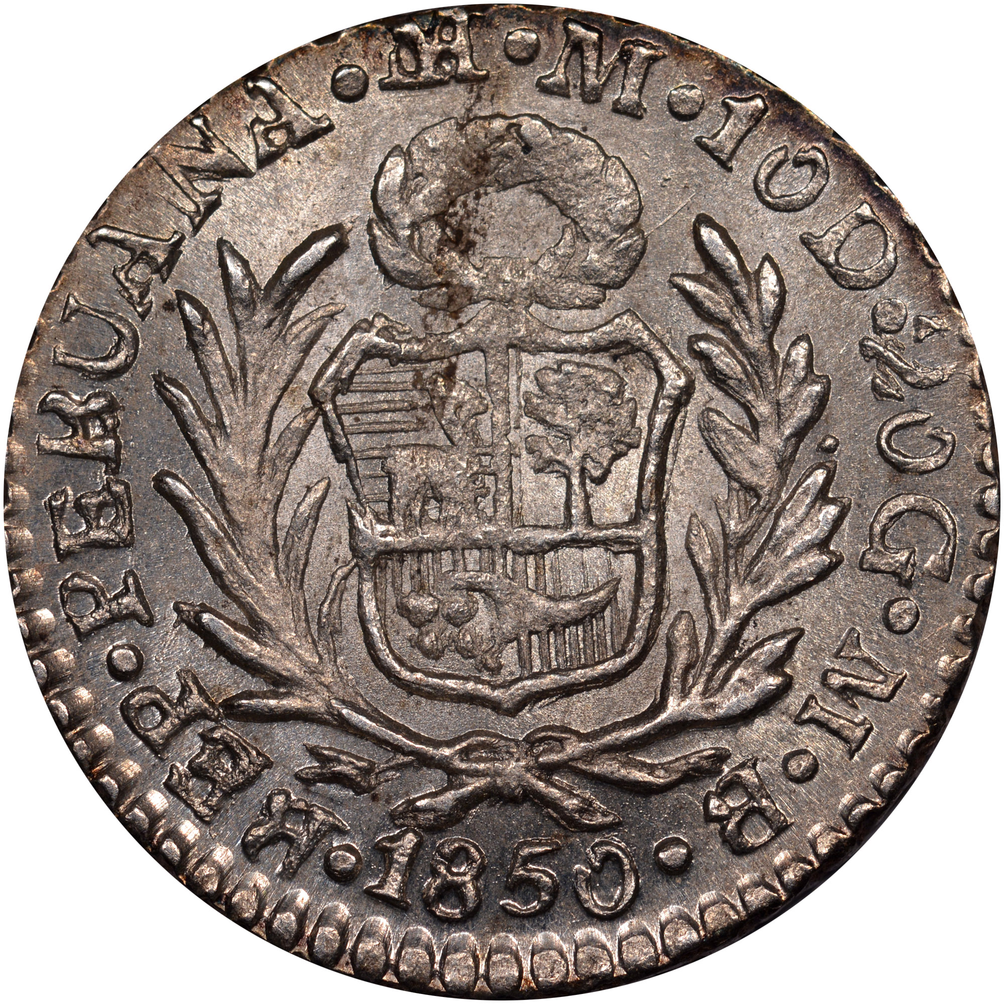 標本 Peru Colobgaster lesplendens 41mm Peru 1/2 Real KM 144.7 Prices & Values | NGC