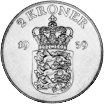 デンマーク　2クローネ　1958 【NGC MS64】　世界 Denmark 2 Kroner KM 838.2 Prices & Values | NGC