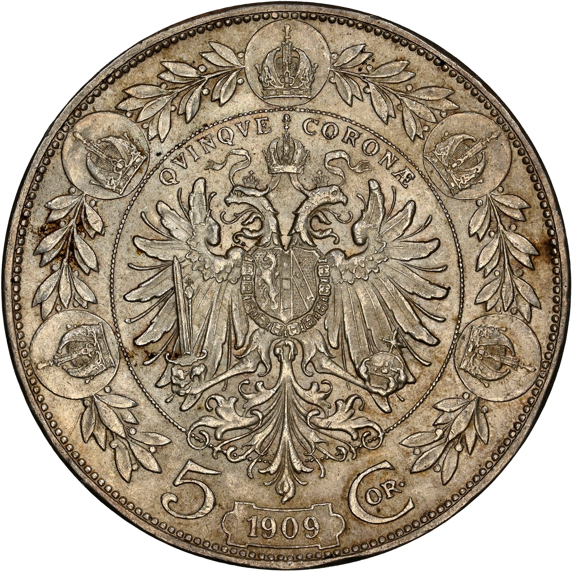 オーストリア 5コロナ 1909年 銀貨 au04 Austria 5 Corona KM 2814 Prices & Values | NGC