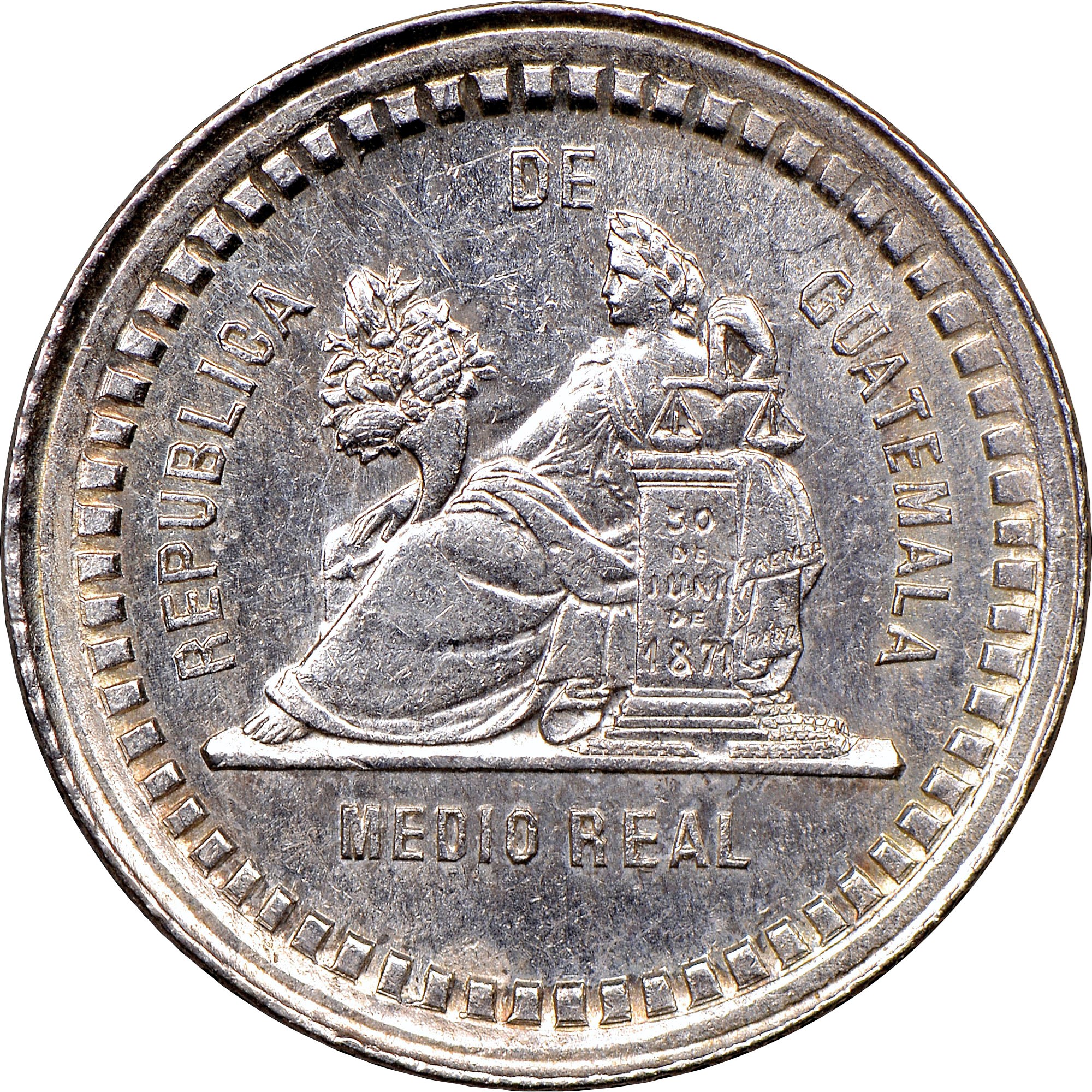 標本 Guatemala Pantodinus klugi 42mm Guatemala 1/2 Real KM 155.1 Prices & Values | NGC