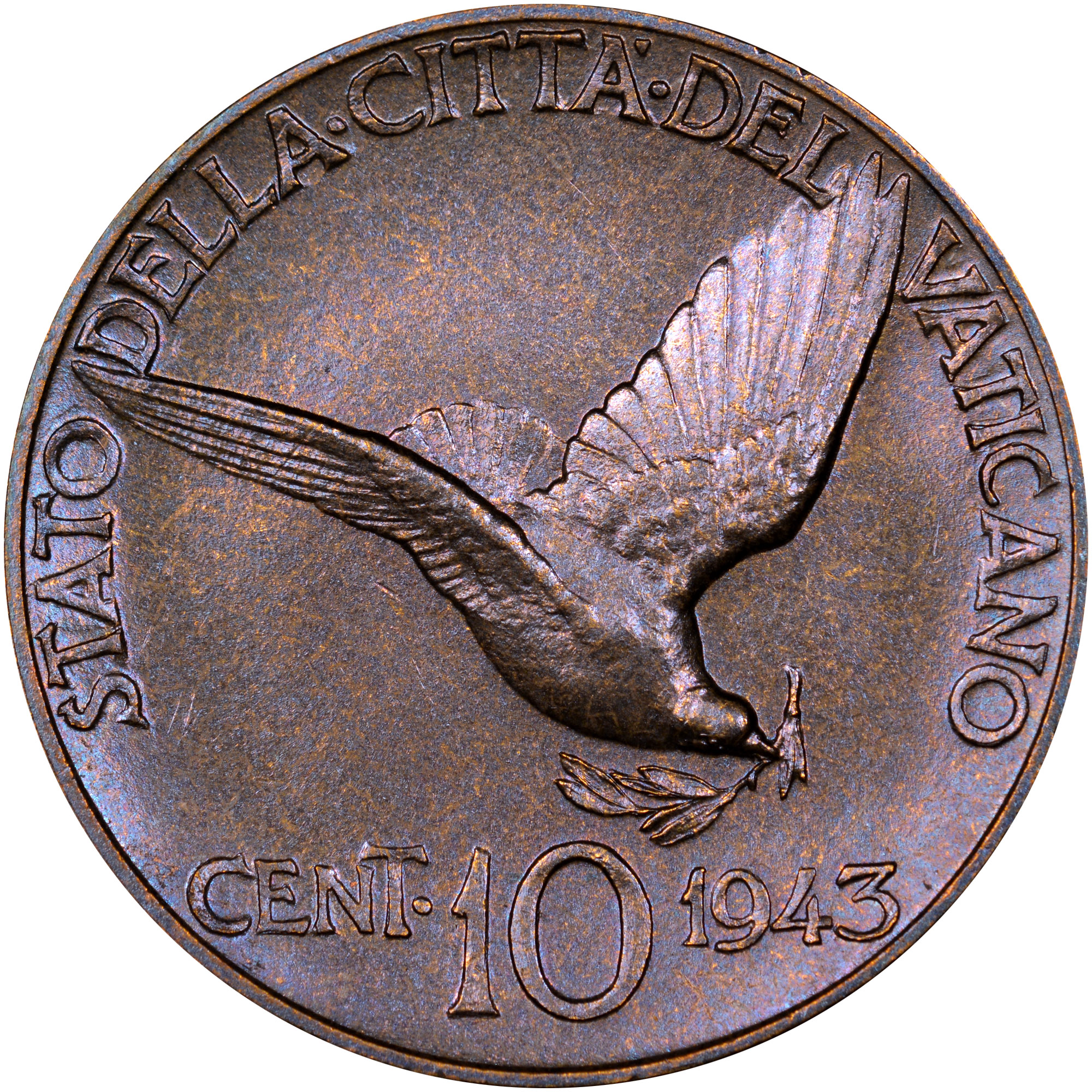 ・１９３８年・教会・１８cm・ ・ Vatican City 10 Centesimi KM 32 Prices & Values | NGC