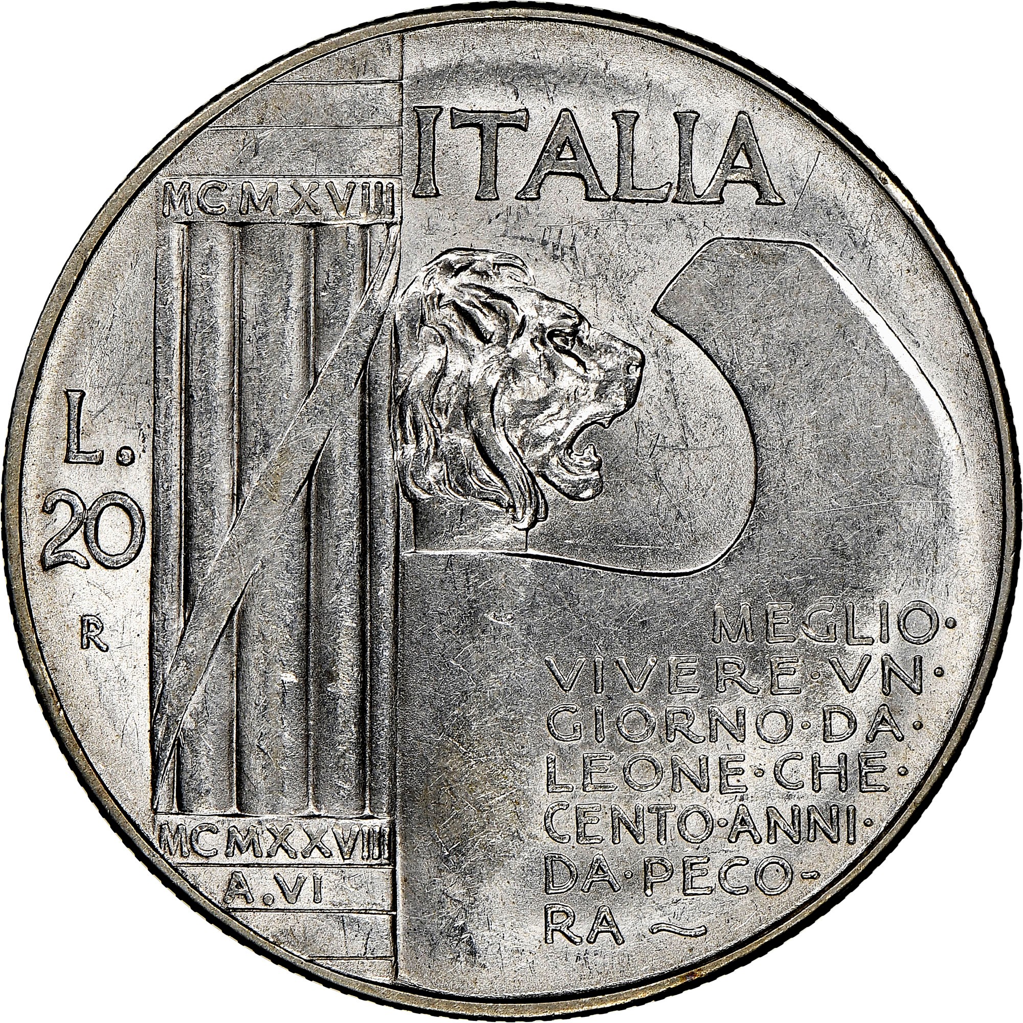 イタリア通過　リラ（68000） イタリア通過 リラ（68000） Italy 20 Lire KM 70 Prices & Values | NGC